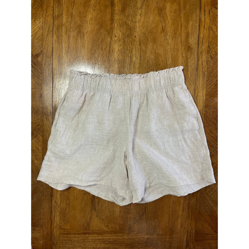 Quince Linen Shorts Beige Oatmeal Paperbag Waist Elastic S